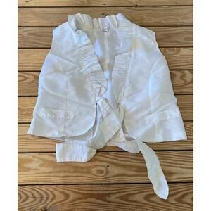 Vanklee 100% Silk Ruffle Trim Sleeveless Tie Top Size Medium Women’s White
